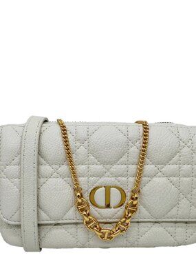Christian Dior Caro Supple Cannage Calfskin Leather Chain Shoulder Bag Ivory
